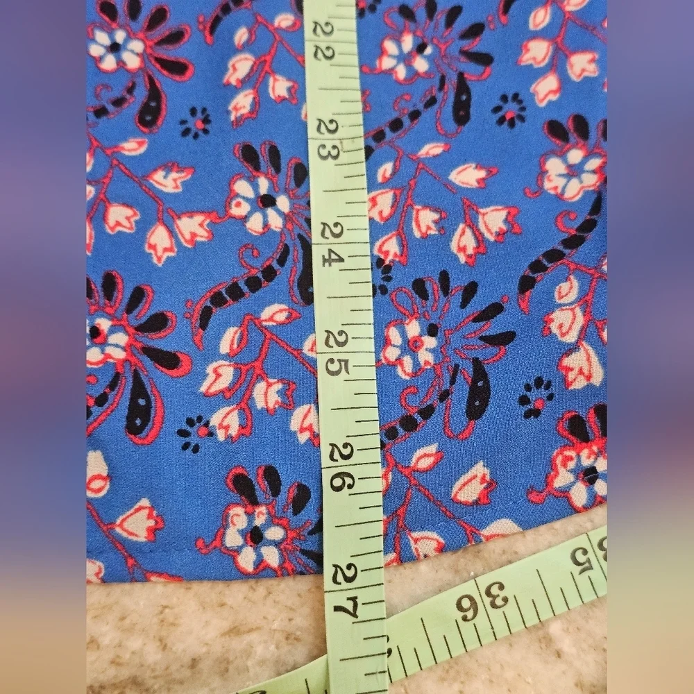 J.Crew Floral Blouse F3802 Small Blue Red Long Sleeve V-Neck FA16